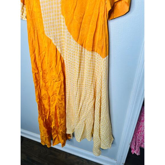 REJINA PYO Marigold Yellow Dylan Asymmetrical Paneled Checkered Linen Dress 12 - Picture 7 of 16